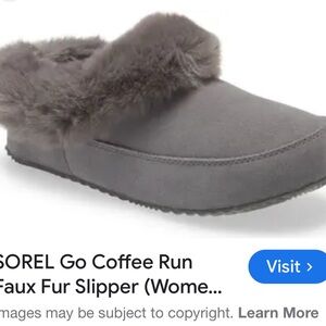 Sorel Go Coffee Run Women's Grey Faux Fur Slippers